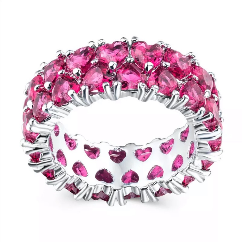 New 925 Silver Beautiful Hearts Sapphire Ring - Picture 4 of 5